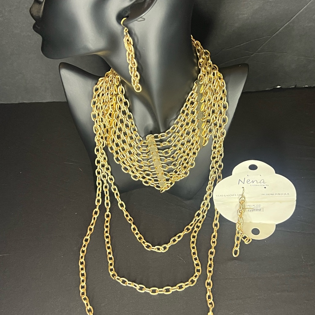 Gold Chain Necklace And Earring Set